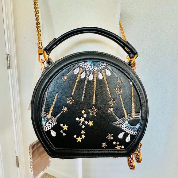 NWT Smile Focus Celestial Eye Embroidered Black Leather Crossbody Luxury Handbag - Picture 4 of 16